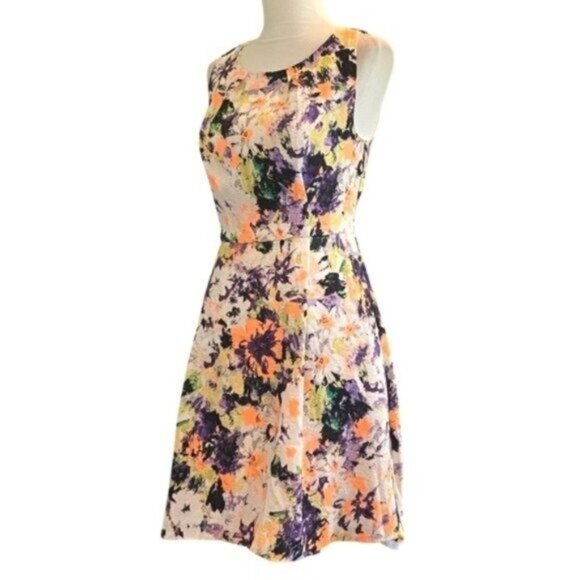 Anthropologie Maeve Sleeveless Bright Floral Flare Skater Dress Size 4P - Picture 3 of 7